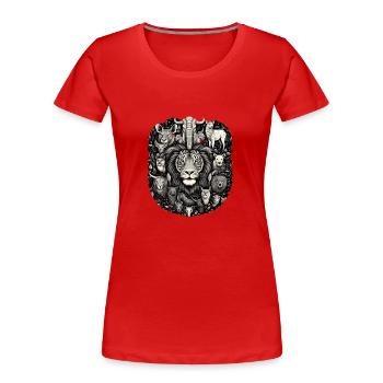 Löwe und afrikanische Tiere, Afrikanische Sawanne - Frauen Premium Bio T-Shirt - Rot - Vorne - Mia (176cm)