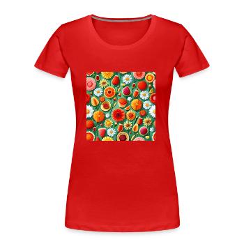 Sommerliches Blumenmuster - Frauen Premium Bio T-Shirt - Rot - Vorne - Mia (176cm)