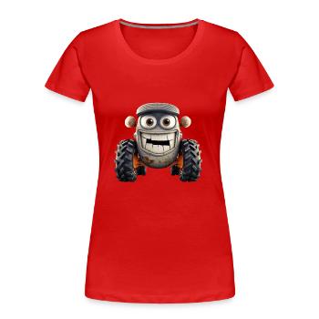 Traktor mit lustigem Gesicht - Frauen Premium Bio T-Shirt - Rot - Vorne - Mia (176cm)