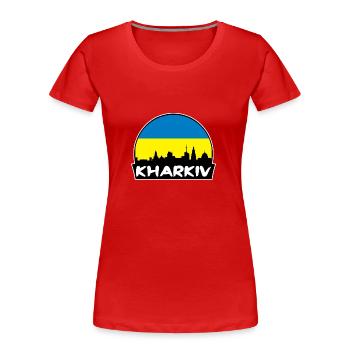 Charkiw Ukraine Flagge Skyline Silhouette Reisen - Frauen Premium Bio T-Shirt - Rot - Vorne - Mia (176cm)