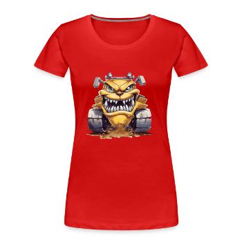 Aggressive Baumaschine zeigt ihre Zähne - Frauen Premium Bio T-Shirt - Rot - Vorne - Mia (176cm)