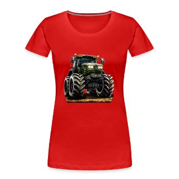Immer größere Traktoren in der Landwirtschaft - Frauen Premium Bio T-Shirt - Rot - Vorne - Mia (176cm)