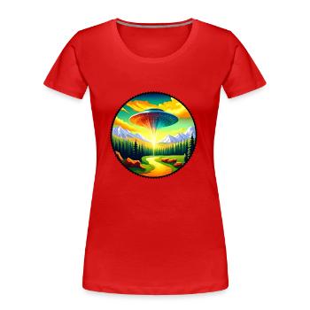 Malerei eines Ufos im Gebirge - Frauen Premium Bio T-Shirt - Rot - Vorne - Mia (176cm)