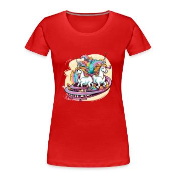 Les licornes au parc d'attraction - T-shirt bio Premium Femme - rouge - Devant - Mia (176cm)