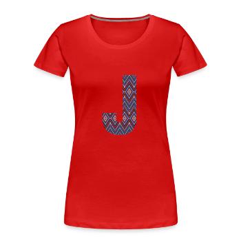 Monogramm Buchstabe J - Boho buntes Design - Frauen Premium Bio T-Shirt - Rot - Vorne - Mia (176cm)