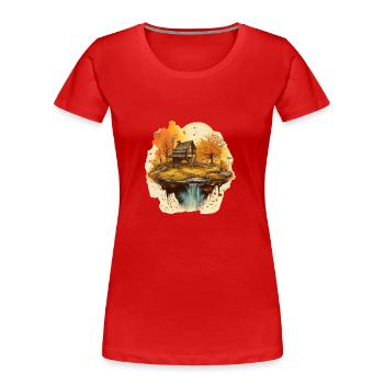 Herbstliche Landschaft - Frauen Premium Bio T-Shirt - Rot - Vorne - Mia (176cm)