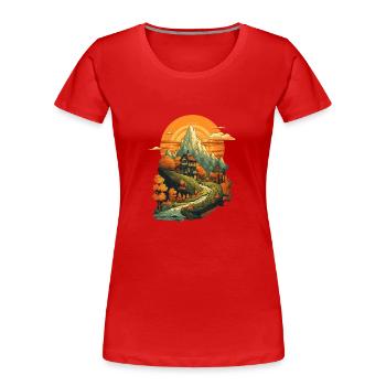 Herbstliche Landschaft - Frauen Premium Bio T-Shirt - Rot - Vorne - Mia (176cm)