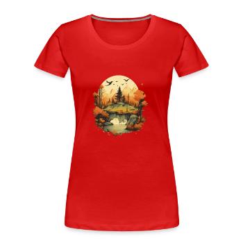 Herbstliche Landschaft - Frauen Premium Bio T-Shirt - Rot - Vorne - Mia (176cm)