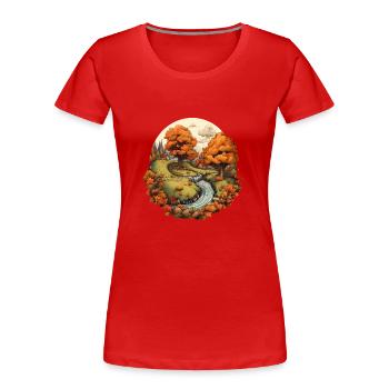 Herbstliche Landschaft - Frauen Premium Bio T-Shirt - Rot - Vorne - Mia (176cm)