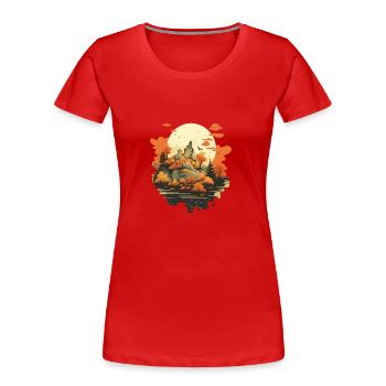 Herbstliche Landschaft - Frauen Premium Bio T-Shirt - Rot - Vorne - Mia (176cm)