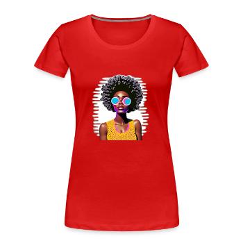 Femme avec afro dans le style pop art - T-shirt bio Premium Femme - rouge - Devant - Mia (176cm)