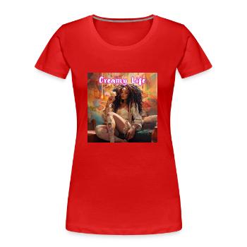 Creamy Life - T-shirt bio Premium Femme - rouge - Devant - Mia (176cm)