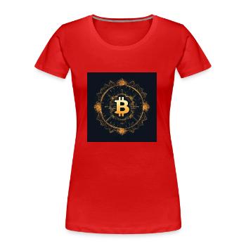 Logo Bitcoin Moderne Élégant Desgin Noir Or - T-shirt bio Premium Femme - rouge - Devant - Mia (176cm)