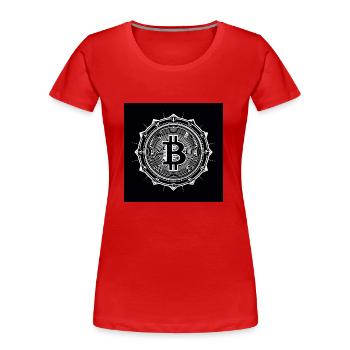 Logo bitcoin noir blanc moderne - T-shirt bio Premium Femme - rouge - Devant - Mia (176cm)