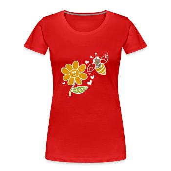 Biene und Blume Liebe (Weiß) - Frauen Premium Bio T-Shirt - Rot - Vorne - Mia (176cm)