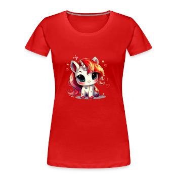 Unicorn and hearts - Fantasy Love - Women's Premium Organic T-Shirt - red - Front - Mia (176cm)