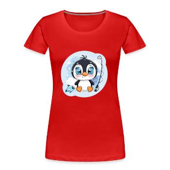 Niedlicher Baby Pinguin mit einer Angel - Frauen Premium Bio T-Shirt - Rot - Vorne - Mia (176cm)