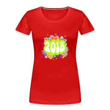 Année 2018 anniversaire Groovy floral - T-shirt bio Premium Femme - rouge - Devant - Mia (176cm)