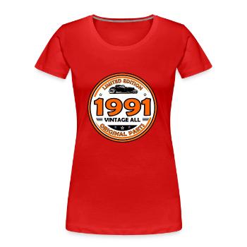 Jahrgang 1991 - Frauen Premium Bio T-Shirt - Rot - Vorne - Mia (176cm)
