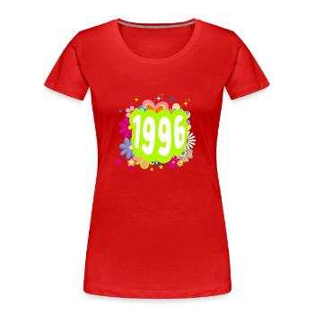Année 1996 anniversaire Groovy floral - T-shirt bio Premium Femme - rouge - Devant - Mia (176cm)