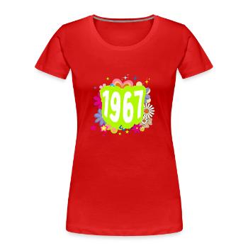 Année 1967 anniversaire Groovy floral - T-shirt bio Premium Femme - rouge - Devant - Mia (176cm)