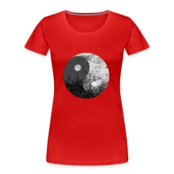 Yin und Yang von Mond und Sonne in Schwarzweiß - Frauen Premium Bio T-Shirt - Rot - Vorne - Mia (176cm)