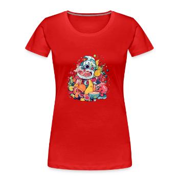 Monstro fruits n°4 - T-shirt bio Premium Femme - rouge - Devant - Mia (176cm)