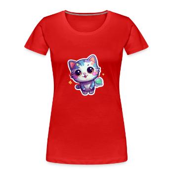 cute cartoonish kitty floating in space - Frauen Premium Bio T-Shirt - Rot - Vorne - Mia (176cm)