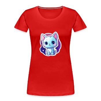 "Adorable Feline Astronaut: Sticker for Space Love - Frauen Premium Bio T-Shirt - Rot - Vorne - Mia (176cm)
