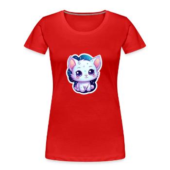 cute cartoonish kitty floating in space - Frauen Premium Bio T-Shirt - Rot - Vorne - Mia (176cm)
