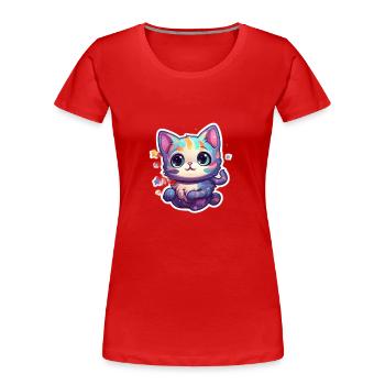 cute cartoonish kitty floating in space - Frauen Premium Bio T-Shirt - Rot - Vorne - Mia (176cm)