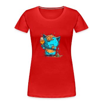 Cute Drunk cat mascot - Frauen Premium Bio T-Shirt - Rot - Vorne - Mia (176cm)