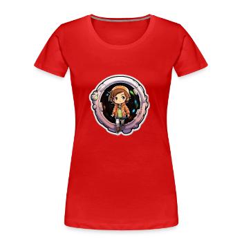 Whimsical Wanderer Cartoon Dimension Traveler - Frauen Premium Bio T-Shirt - Rot - Vorne - Mia (176cm)