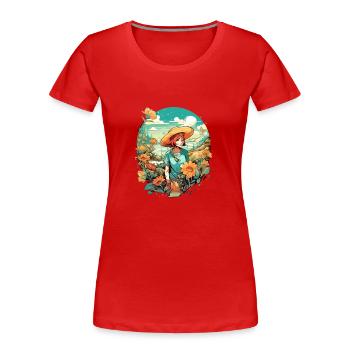 Marie im Urlaub - Frauen Premium Bio T-Shirt - Rot - Vorne - Mia (176cm)