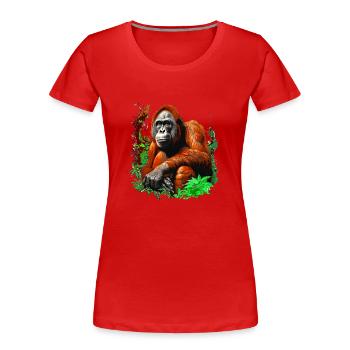 Orang-Utans können glücklich oder wütend sein - Frauen Premium Bio T-Shirt - Rot - Vorne - Mia (176cm)