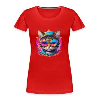 chat froid coloré - T-shirt bio Premium Femme - rouge - Devant - Mia (176cm)