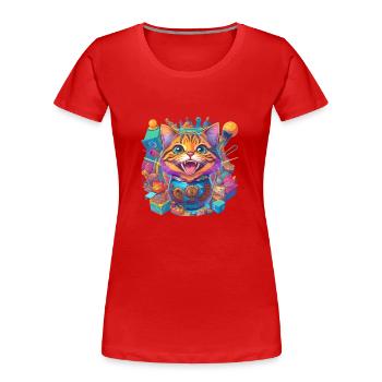 verrückte, lachende Katze - Frauen Premium Bio T-Shirt - Rot - Vorne - Mia (176cm)