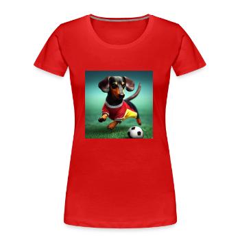 Dachshund playing football - Women's Premium Organic T-Shirt - red - Front - Mia (176cm)