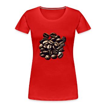 Café cadeau Grain de café Tasse de café Caféine - T-shirt bio Premium Femme - rouge - Devant - Mia (176cm)