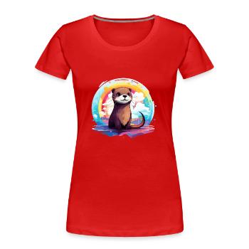 der Otter im bunten Schein - Frauen Premium Bio T-Shirt - Rot - Vorne - Mia (176cm)