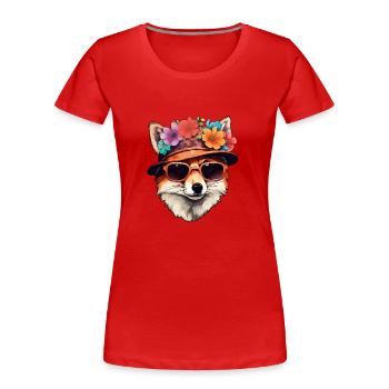 Foxie the Blossom Bandit - Frauen Premium Bio T-Shirt - Rot - Vorne - Mia (176cm)