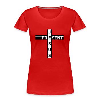 Jesus Present - Frauen Premium Bio T-Shirt - Rot - Vorne - Mia (176cm)