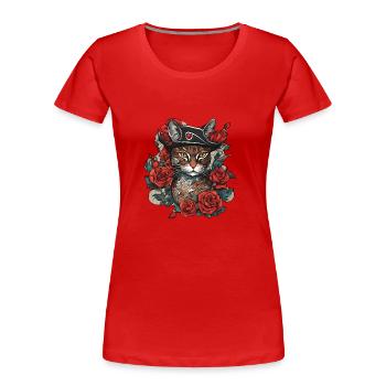 Katze - Frauen Premium Bio T-Shirt - Rot - Vorne - Mia (176cm)