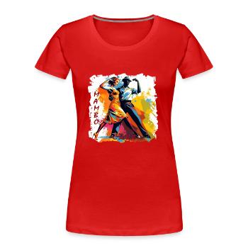 Cultiver les liens sociaux par la danse - T-shirt bio Premium Femme - rouge - Devant - Mia (176cm)