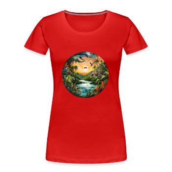 Une rivière sous les tropiques au coucher du soleil - T-shirt bio Premium Femme - rouge - Devant - Mia (176cm)