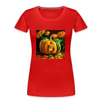 Halloween pumpkin with a skull inside - Women's Premium Organic T-Shirt - red - Front - Mia (176cm)