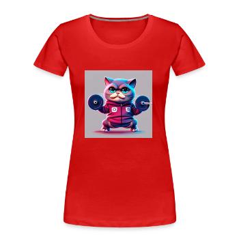 mignon drôle chat illustration lifting weight workout - T-shirt bio Premium Femme - rouge - Devant - Mia (176cm)