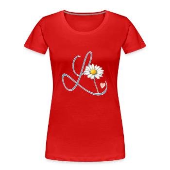 Letter L Daisy Heart - Women's Premium Organic T-Shirt - red - Front - Mia (176cm)