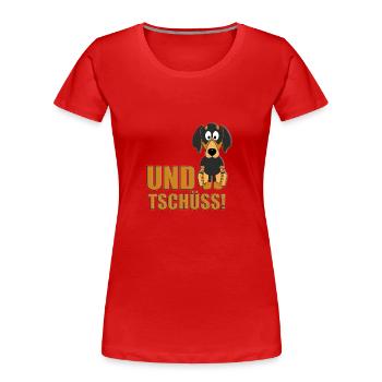 DACKEL - TECKEL - DACHSHUND - HUND - JAGDHUND - Frauen Premium Bio T-Shirt - Rot - Vorne - Mia (176cm)
