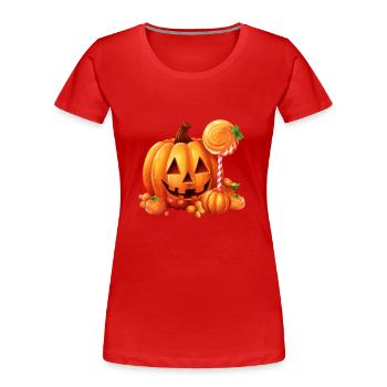Citrouille d’Halloween mignonne avec des bonbons - T-shirt bio Premium Femme - rouge - Devant - Mia (176cm)